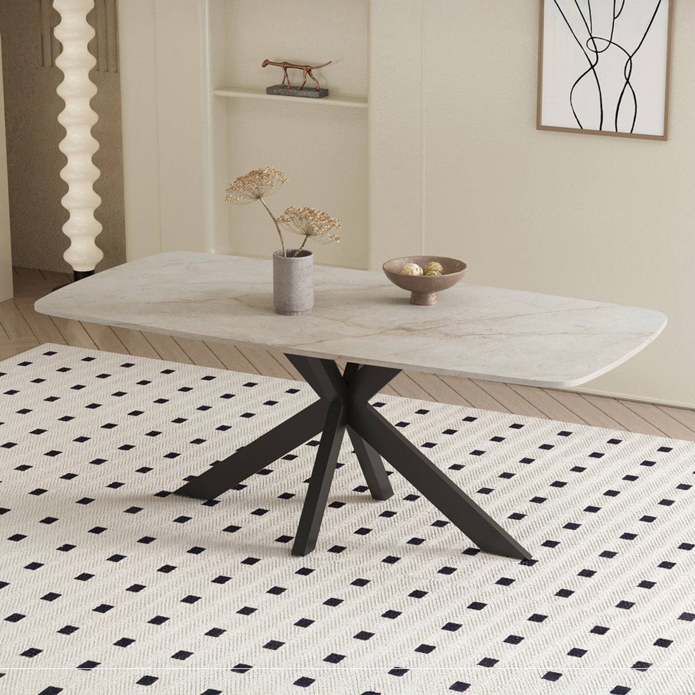 APOLLO XL Table à manger en pierre frittée beige 180 cm