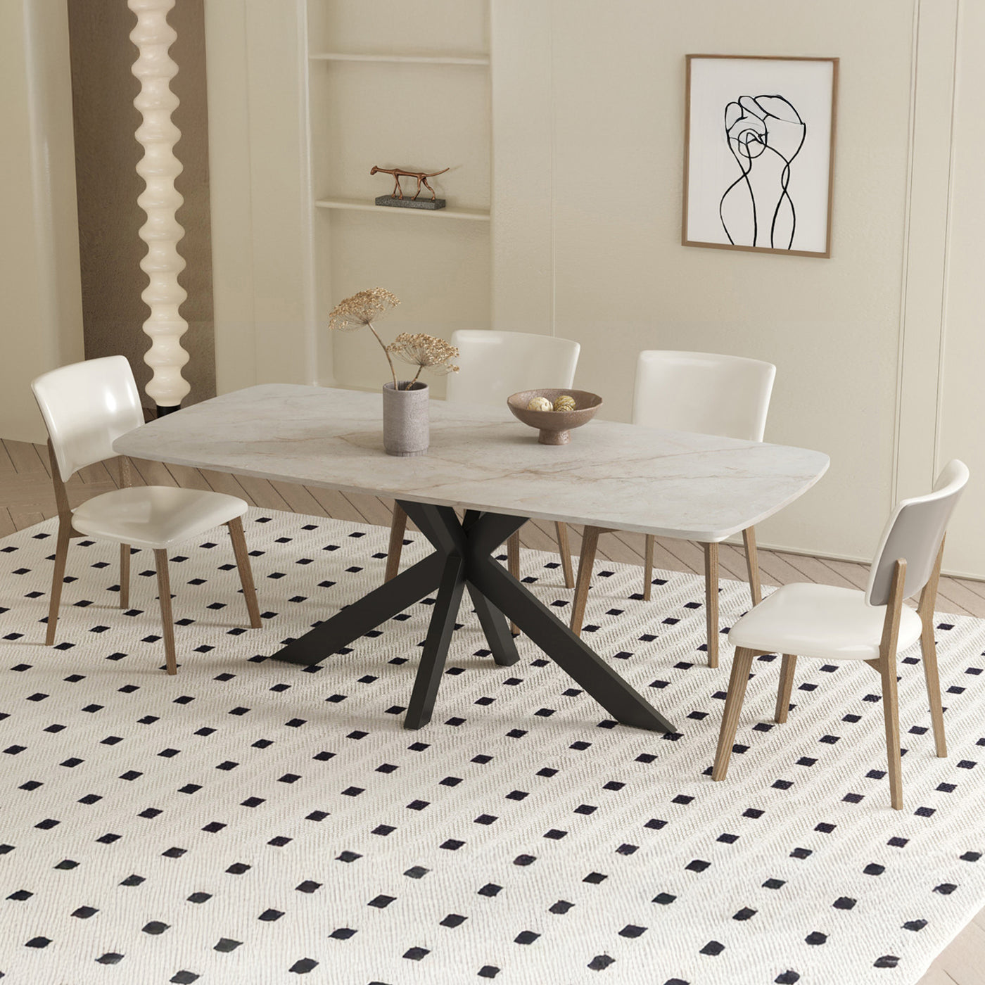 APOLLO XL Table à manger en pierre frittée beige 180 cm