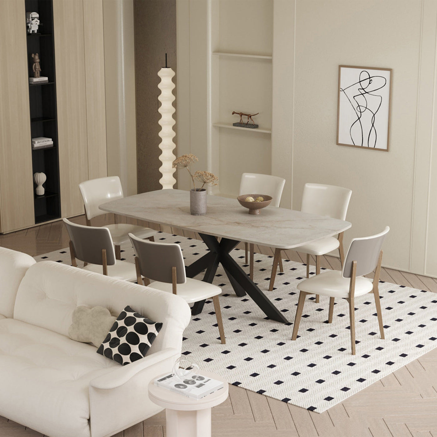 APOLLO XL Table à manger en pierre frittée beige 180 cm - Table à manger - Mobilier Deco