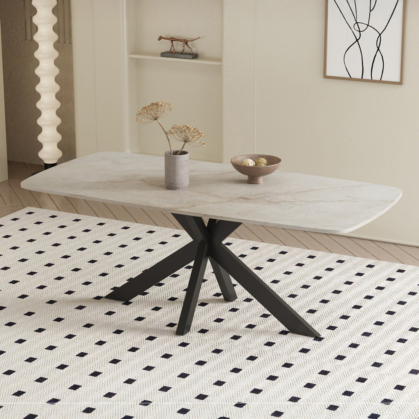 APOLLO XL Table à manger en pierre frittée beige 180 cm - Table à manger - Mobilier Deco