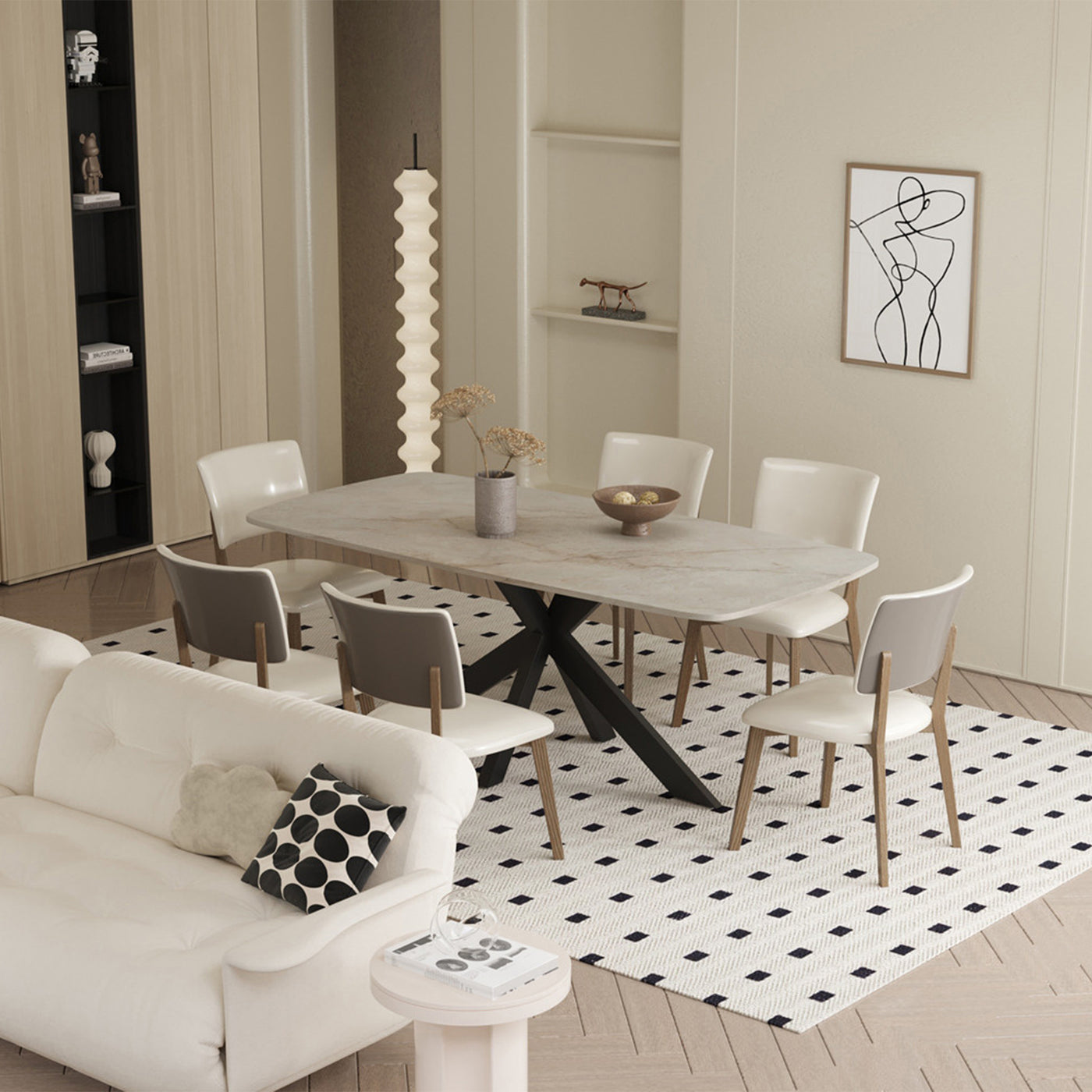 APOLLO XL Table à manger en pierre frittée beige 180 cm