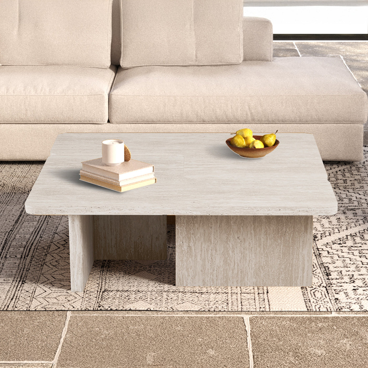 ARALLO Table basse modulable couleur travertin beige 120 cm