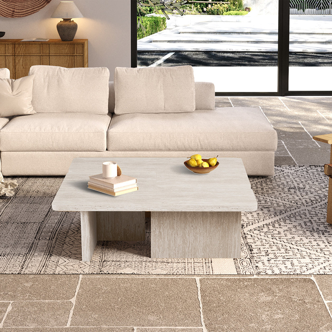 ARALLO Table basse modulable couleur travertin beige 120 cm