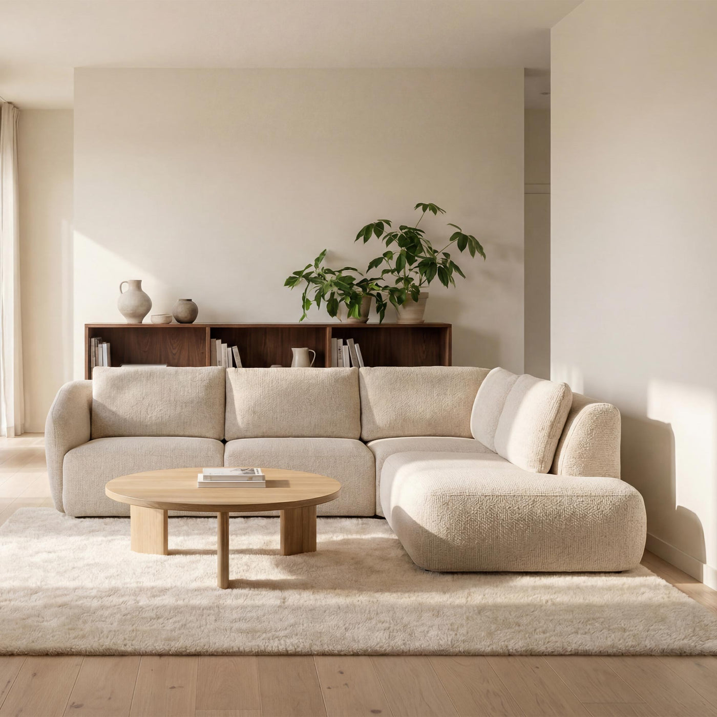LINDA Canapé d'angle en tissu beige - Angle droit