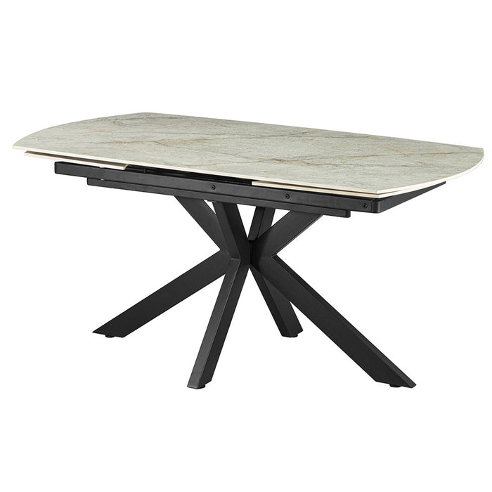 ARES Table à manger extensible en pierre frittée beige et métal noir
