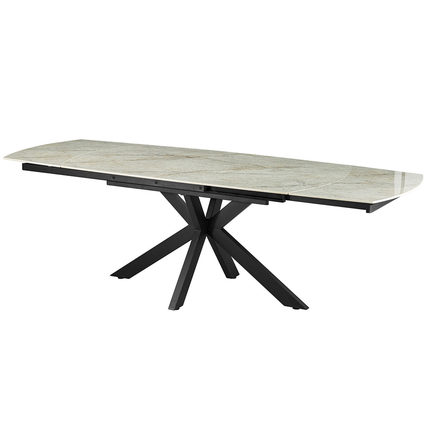 ARES Table à manger extensible en pierre frittée beige et métal noir