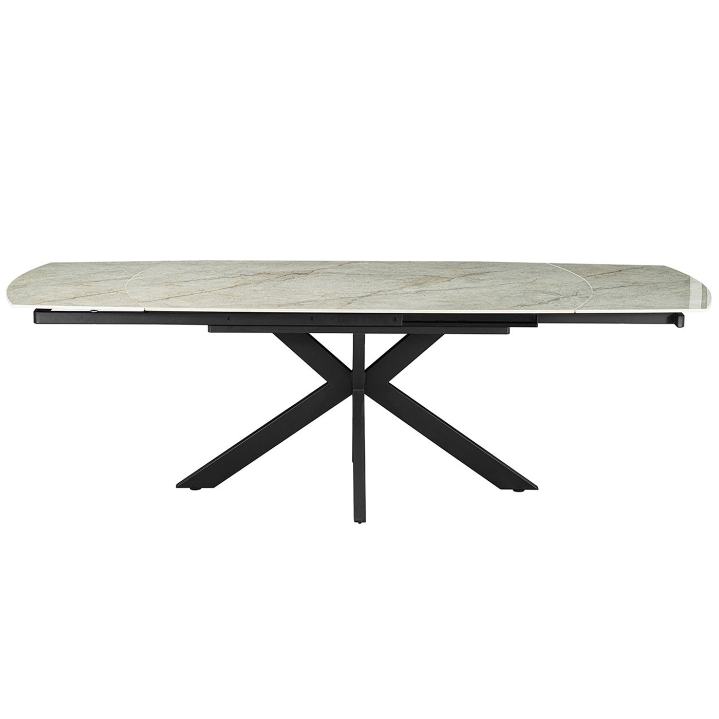 ARES Table à manger extensible en pierre frittée beige et métal noir