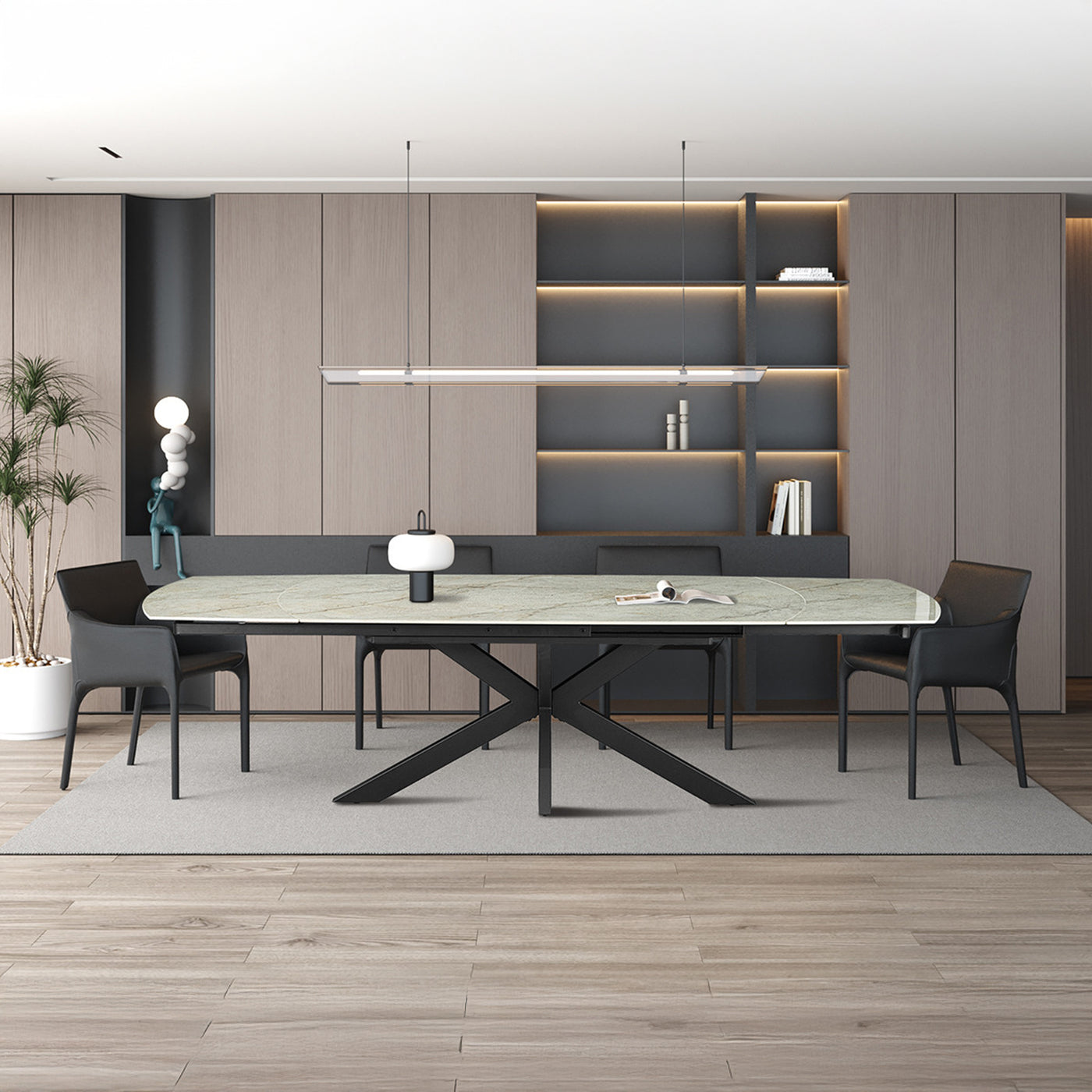 ARES Table à manger extensible en pierre frittée beige et métal noir