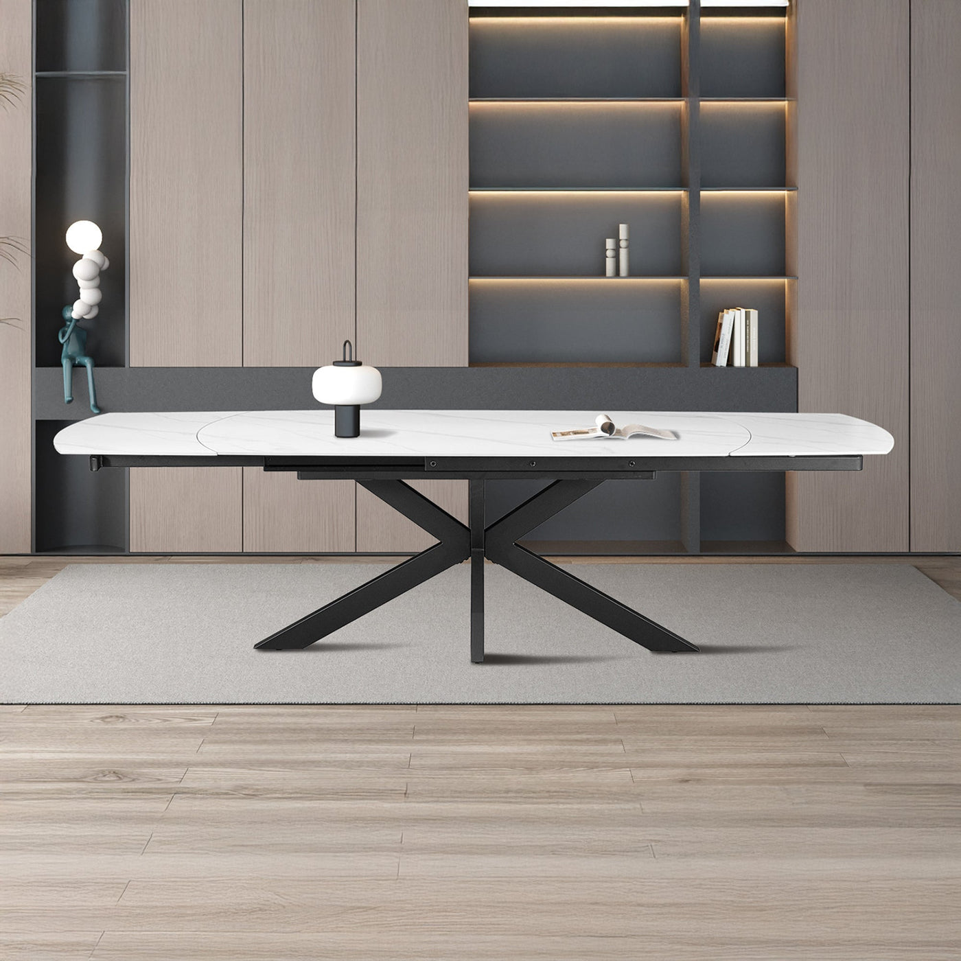 ARES Table à manger extensible en pierre frittée blanc et métal noir - Table à manger - Mobilier Deco