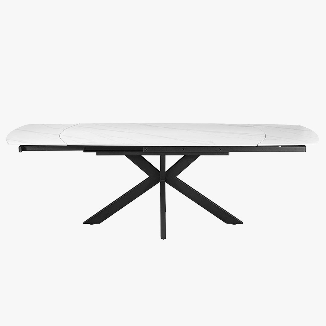 ARES Table à manger extensible en pierre frittée blanc et métal noir - Table à manger - Mobilier Deco