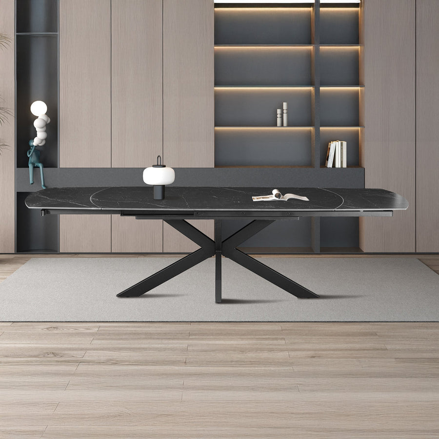 ARES Table à manger extensible en pierre frittée et métal noir — aperçu vidéo