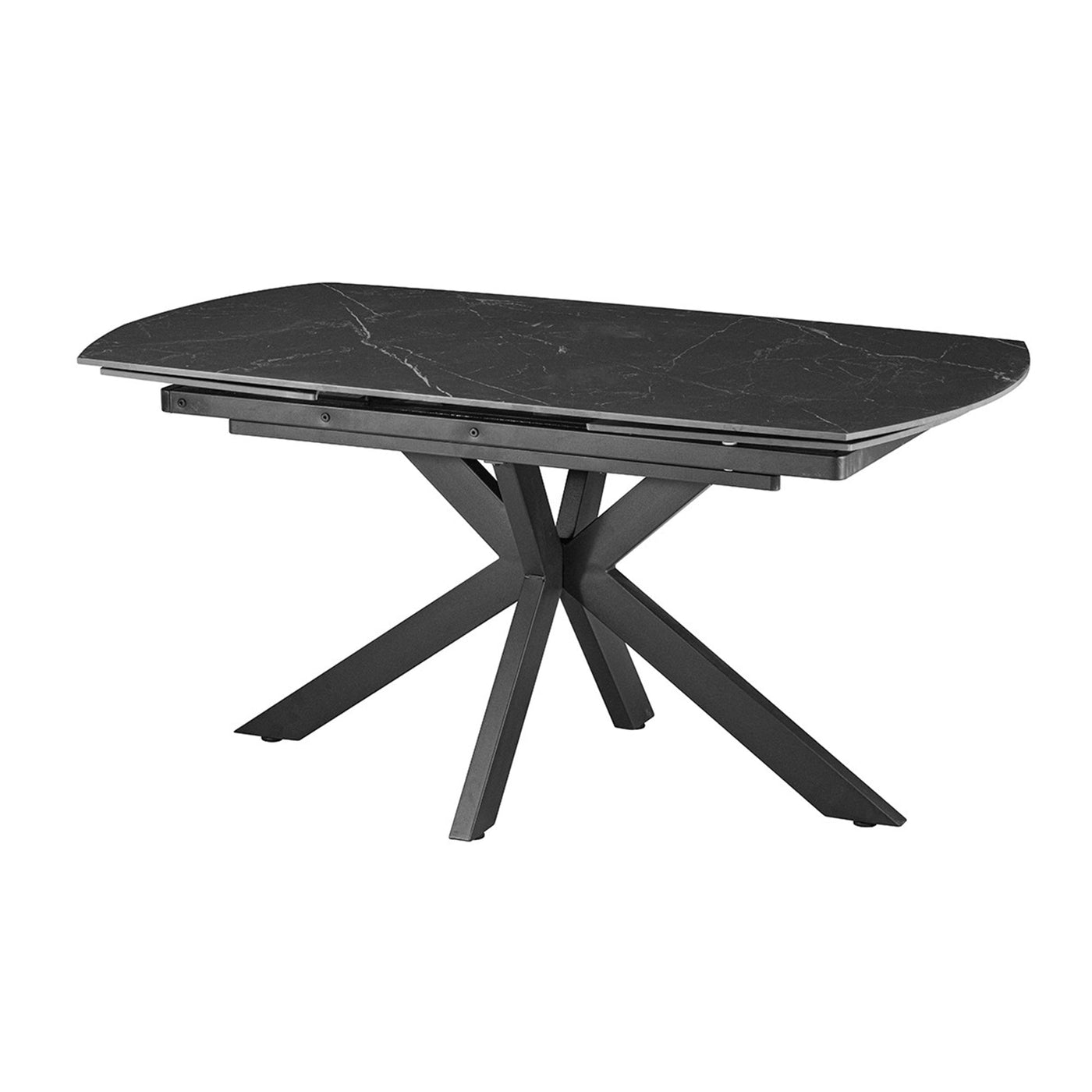 ARES Table à manger extensible en pierre frittée et métal noir - Table à manger - Mobilier Deco