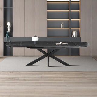 ARES Table à manger extensible en pierre frittée et métal noir