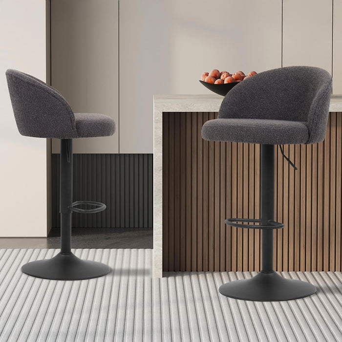 ARIA Lot de 2 tabourets en tissu bouclette gris anthracite piètement métal noir