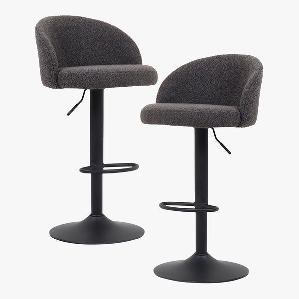 ARIA Lot de 2 tabourets en tissu bouclette gris anthracite piètement métal noir