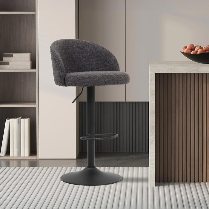 ARIA Lot de 2 tabourets en tissu bouclette gris anthracite piètement métal noir