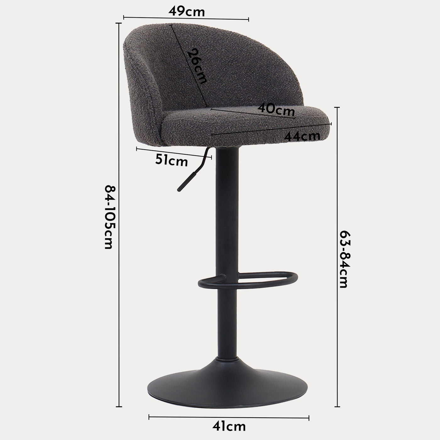 ARIA Lot de 2 tabourets en tissu bouclette gris anthracite piètement métal noir