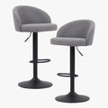 ARIA Lot de 2 tabourets en tissu bouclette gris clair piètement métal noir