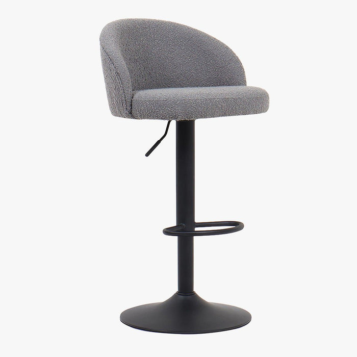 ARIA Lot de 2 tabourets en tissu bouclette gris clair piètement métal noir