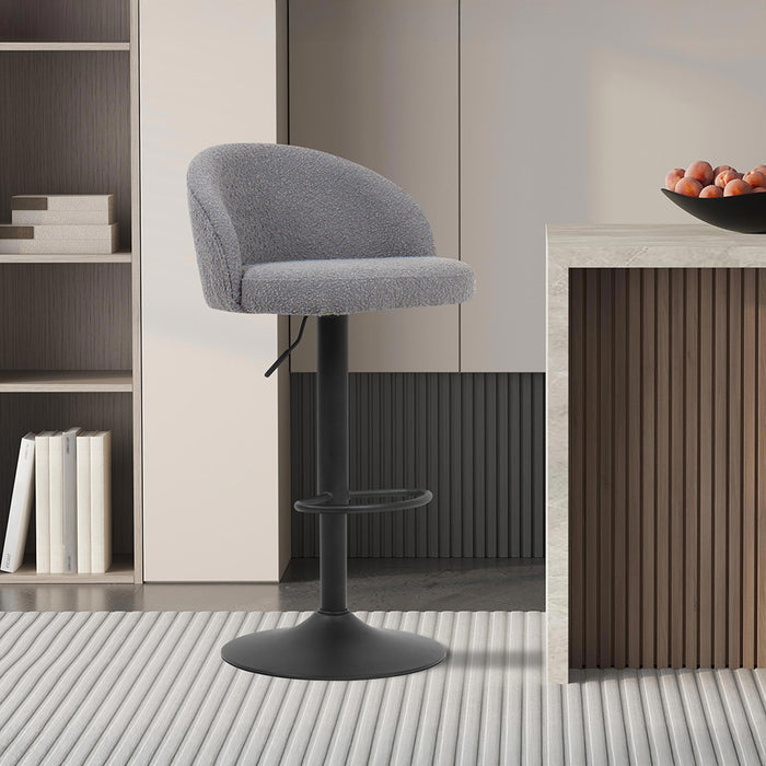 ARIA Lot de 2 tabourets en tissu bouclette gris clair piètement métal noir