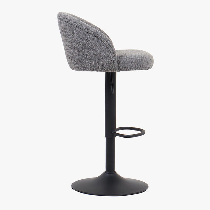 ARIA Lot de 2 tabourets en tissu bouclette gris clair piètement métal noir