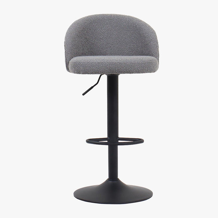 ARIA Lot de 2 tabourets en tissu bouclette gris clair piètement métal noir