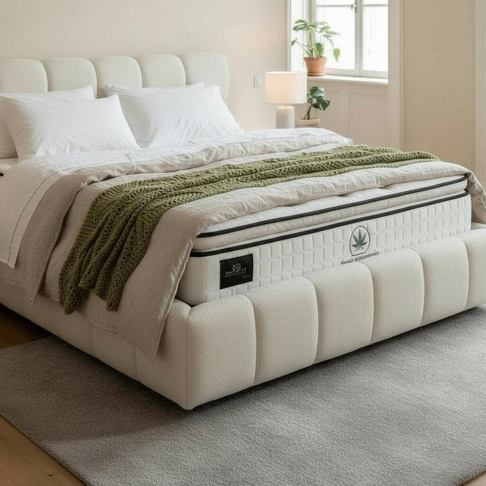 ARIONA Lit double en tissu beige avec coffre 140x190 cm