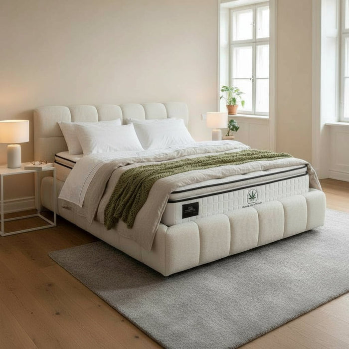 ARIONA Lit double en tissu beige avec coffre 160x200 cm