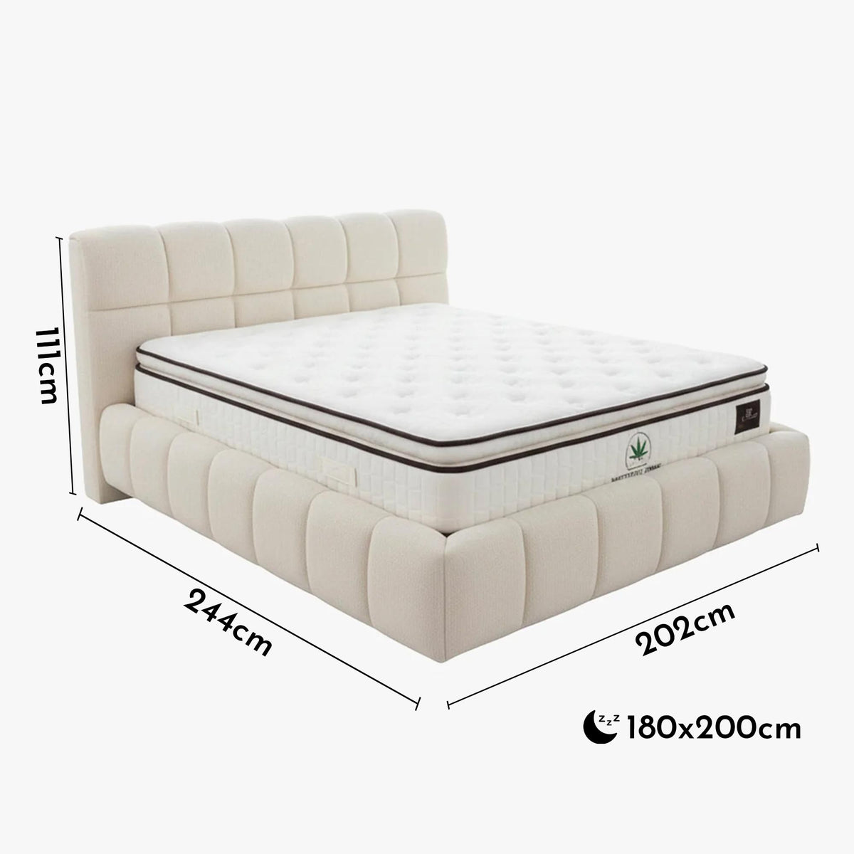 ARIONA Lit double en tissu beige avec coffre 180x200 cm - Lits - Mobilier Deco