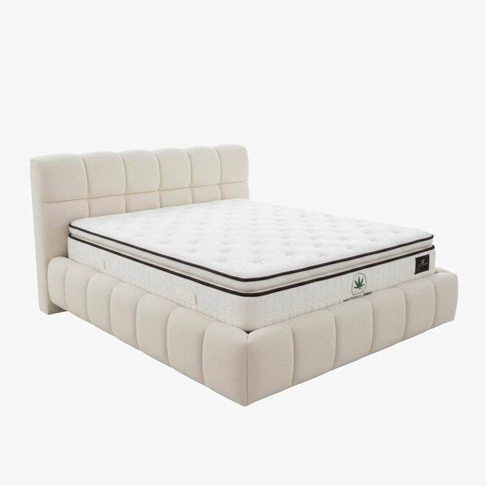 ARIONA Lit double en tissu beige avec coffre 180x200 cm