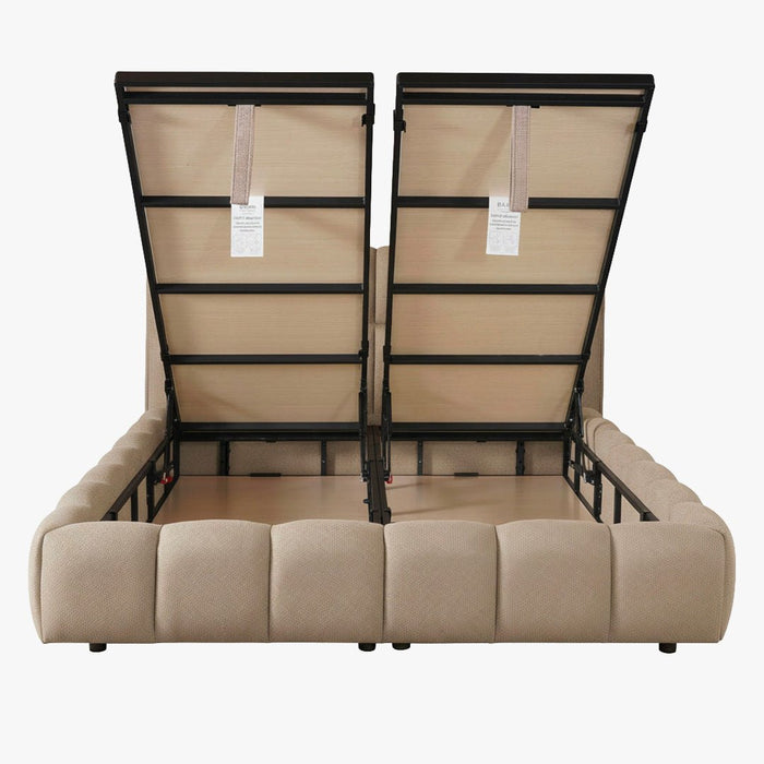ARIONA Lit double en tissu taupe avec coffre 140x190 cm