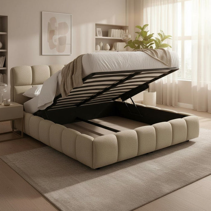 ARIONA Lit double en tissu taupe avec coffre 160x200 cm