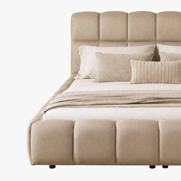 ARIONA Lit double en tissu taupe avec coffre 160x200 cm