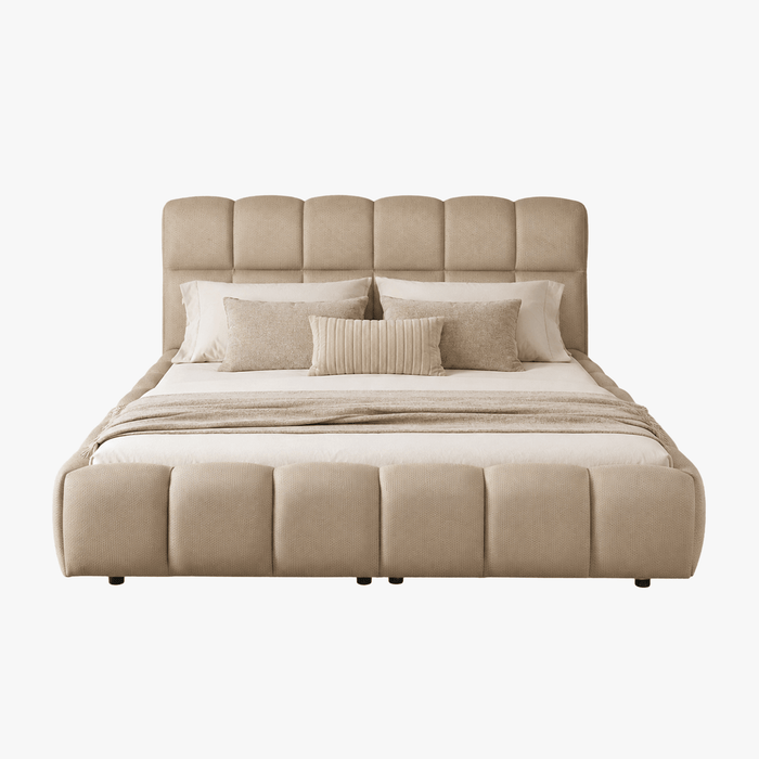 ARIONA Lit double en tissu taupe avec coffre 180x200 cm