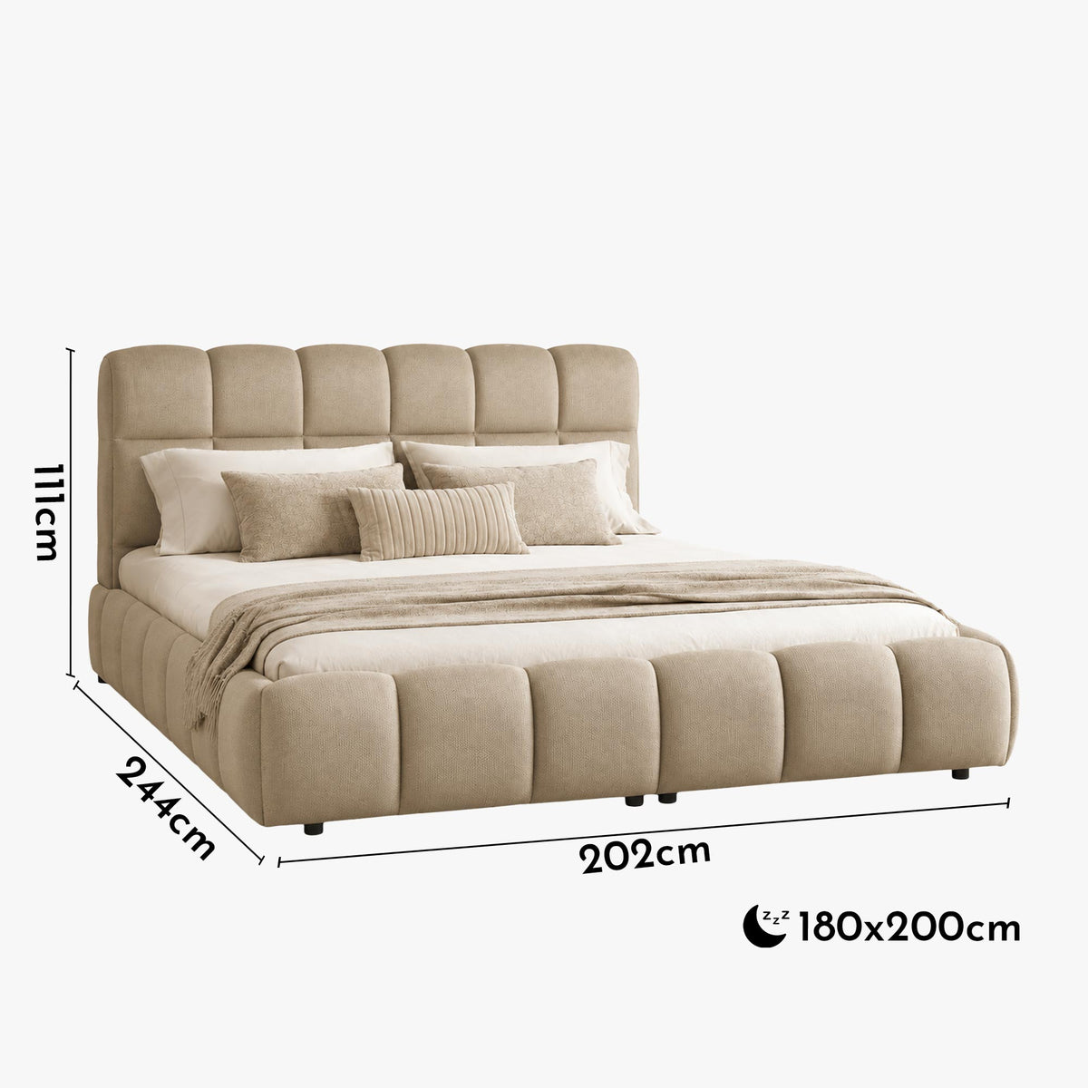 ARIONA Lit double en tissu taupe avec coffre 180x200 cm - Lits - Mobilier Deco