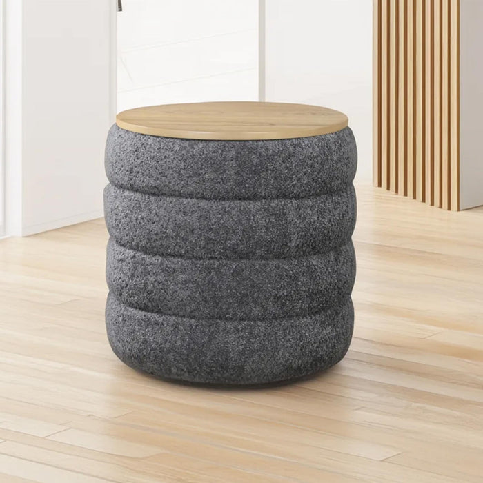 ARTA Pouf coffre effet peau de mouton gris foncé et bois – Poufs Mobilier Deco