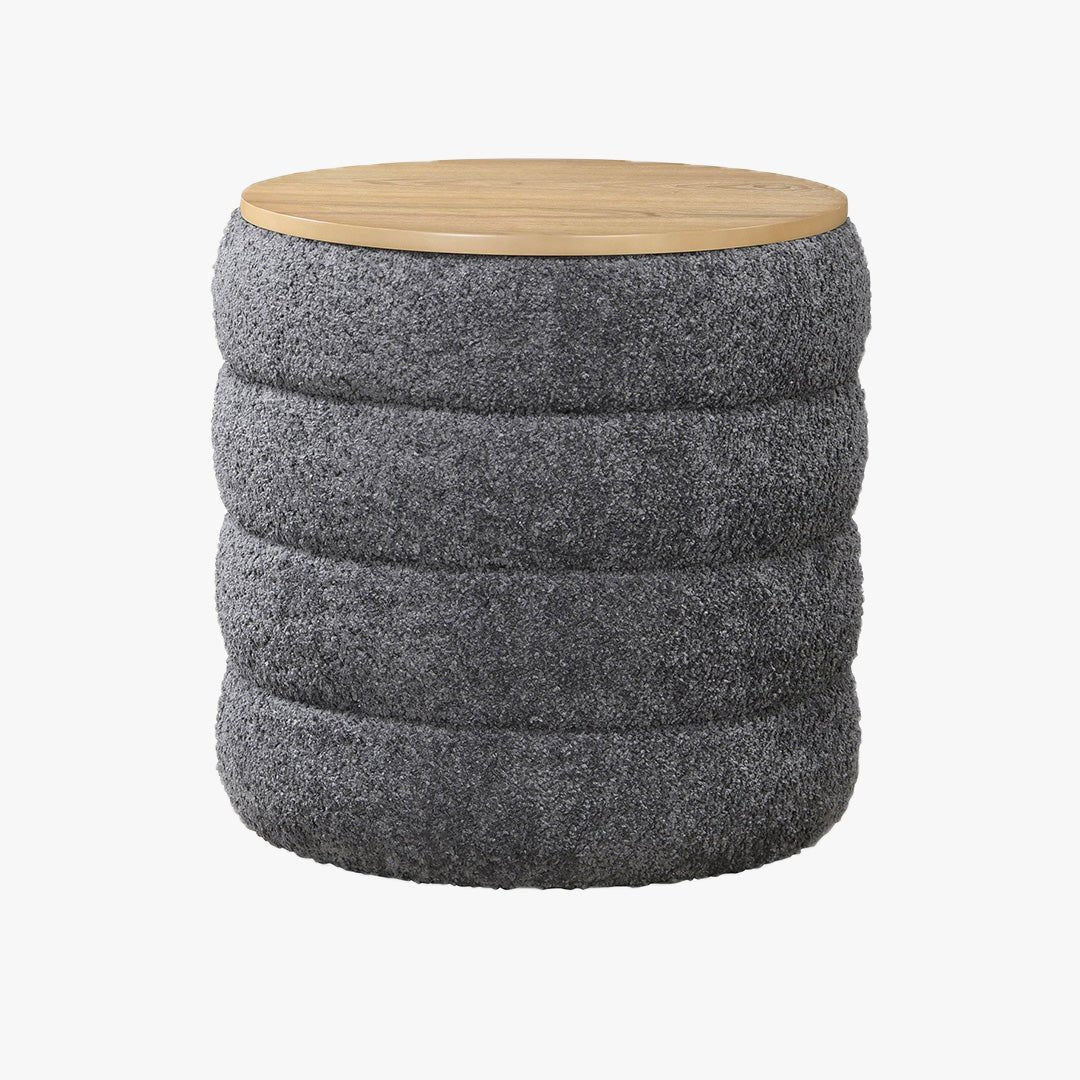 ARTA Pouf coffre effet peau de mouton gris foncé et bois - Poufs - Mobilier Deco