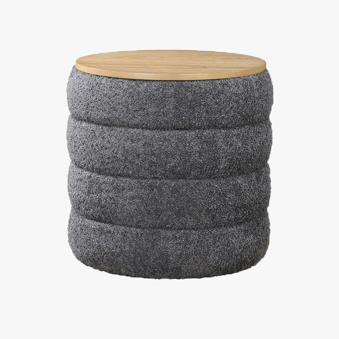 ARTA Pouf coffre effet peau de mouton gris foncé et bois