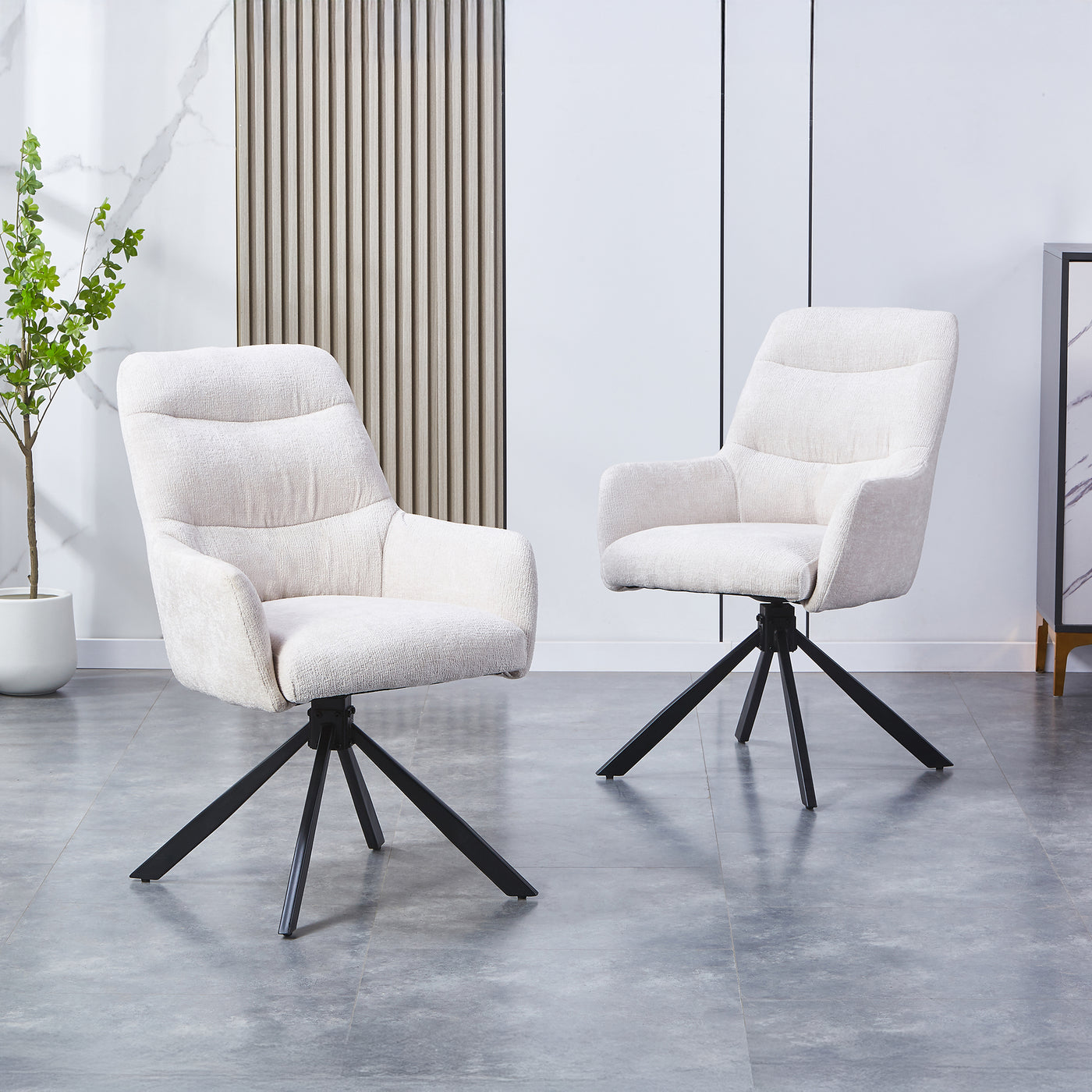ASHLY Lot de 2 chaises pivotantes en tissu beige pieds en métal noir