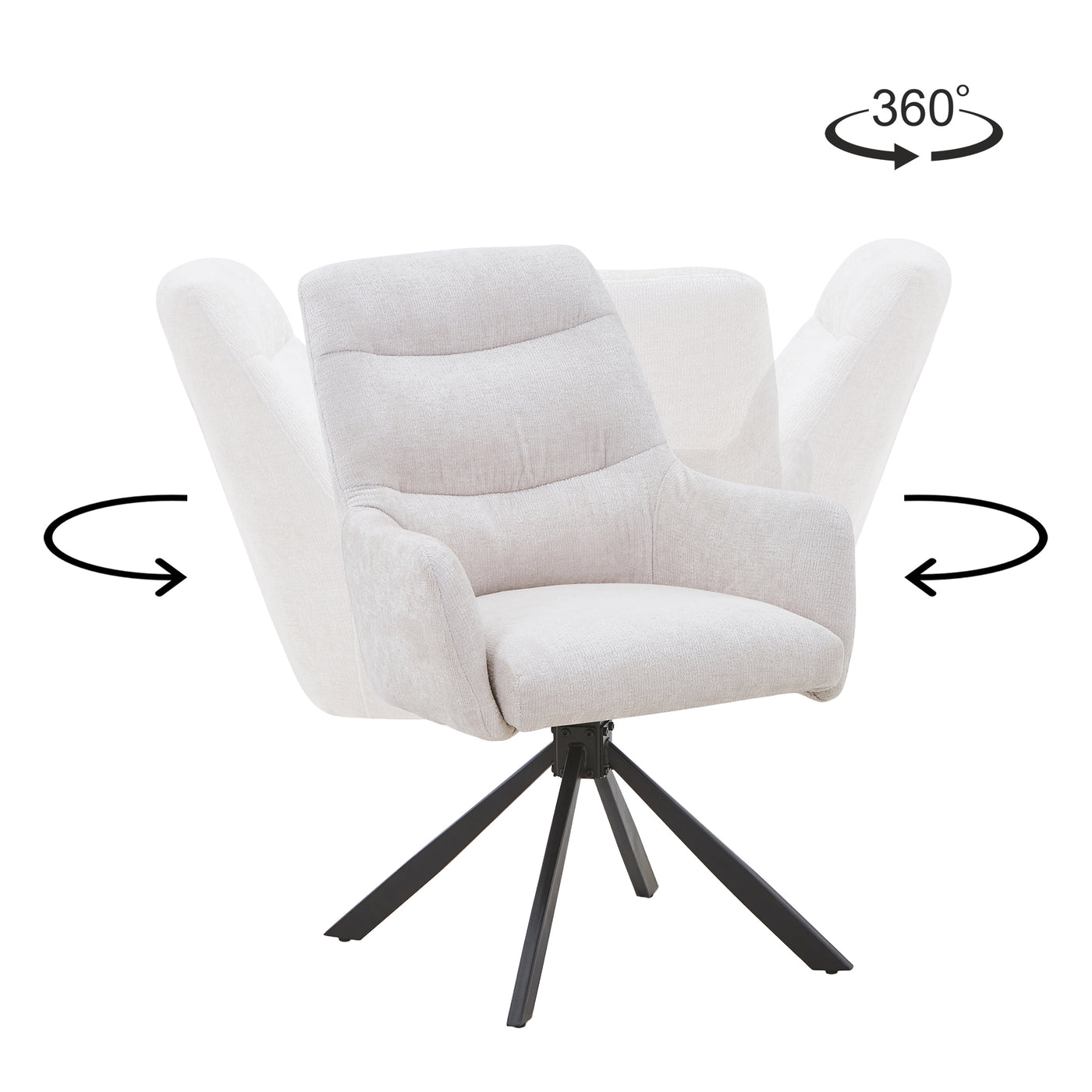 ASHLY Lot de 2 chaises pivotantes en tissu beige pieds en métal noir
