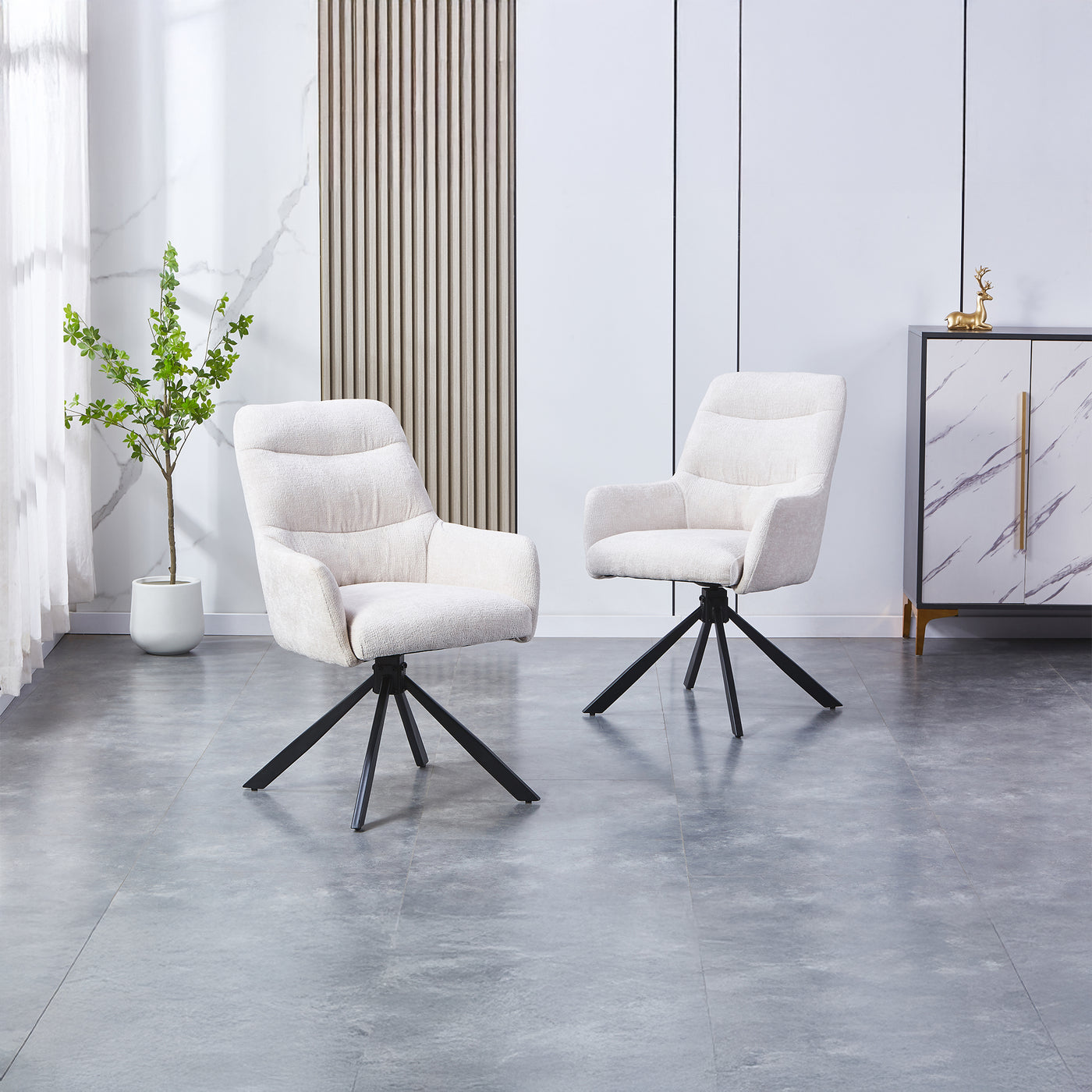 ASHLY Lot de 2 chaises pivotantes en tissu beige pieds en métal noir