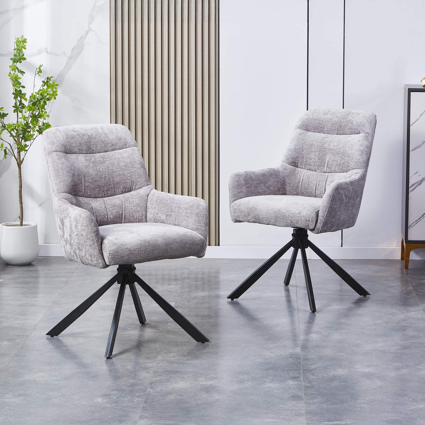 ASHLY Lot de 2 chaises pivotantes en tissu gris pieds en métal noir