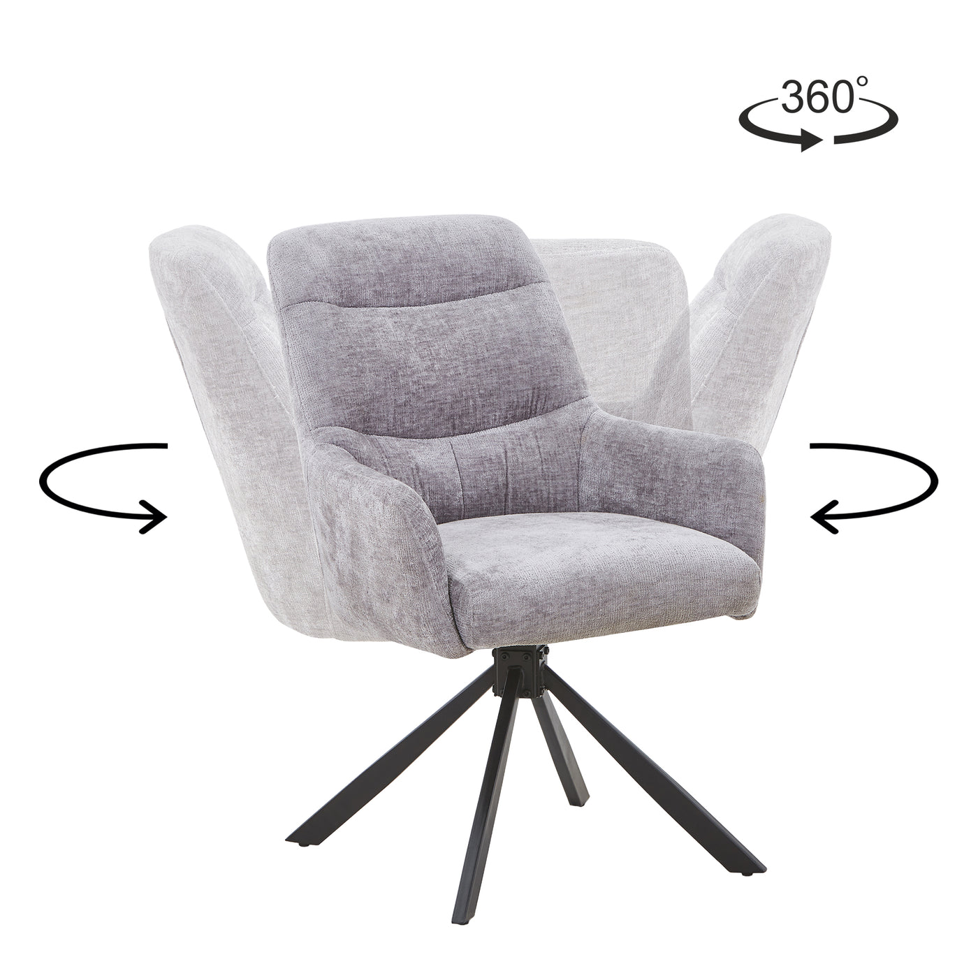 ASHLY Lot de 2 chaises pivotantes en tissu gris pieds en métal noir