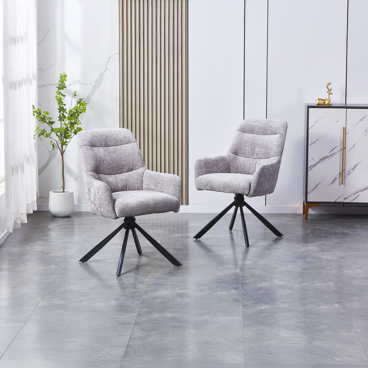 ASHLY Lot de 2 chaises pivotantes en tissu gris pieds en métal noir