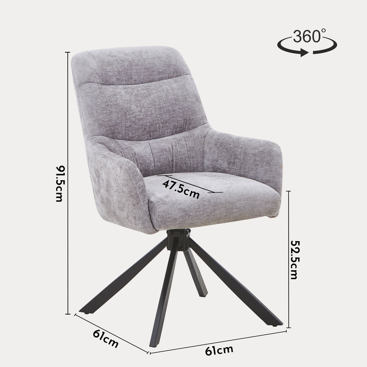 ASHLY Lot de 2 chaises pivotantes en tissu gris pieds en métal noir