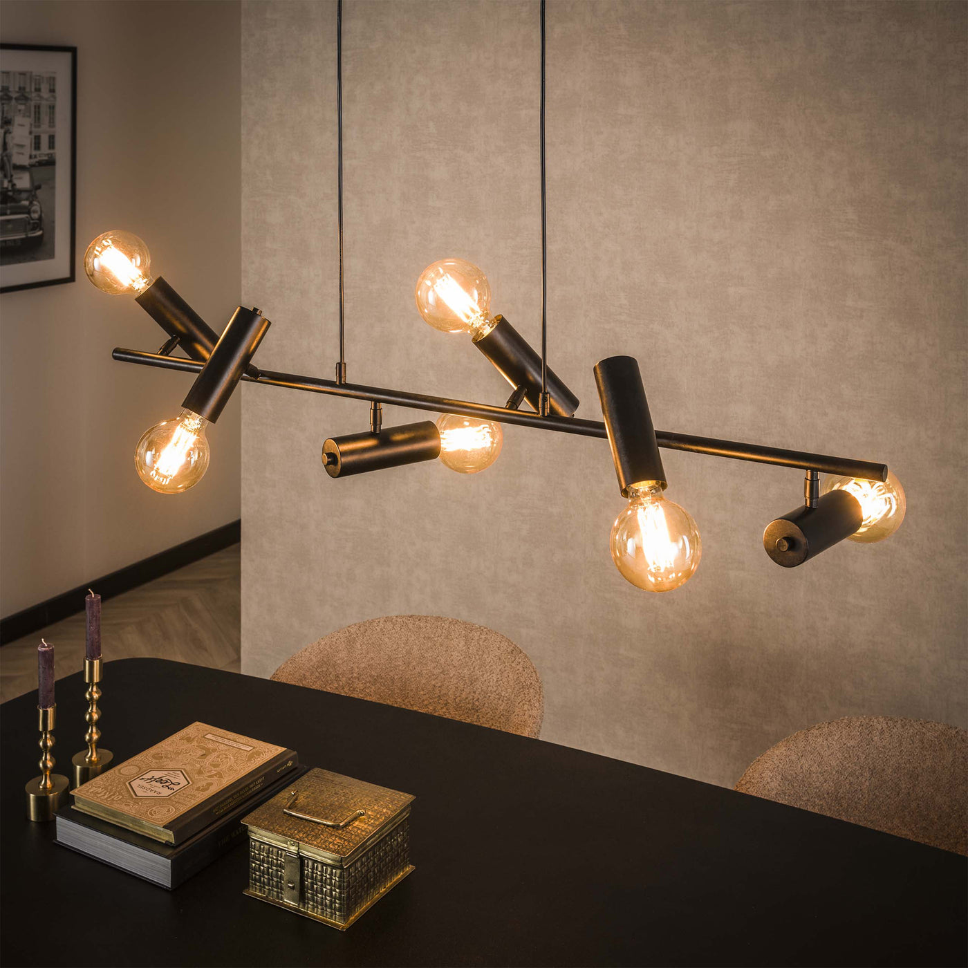 ASTER Suspension 6 lampes pivotantes en métal gris foncé 110x150 cm