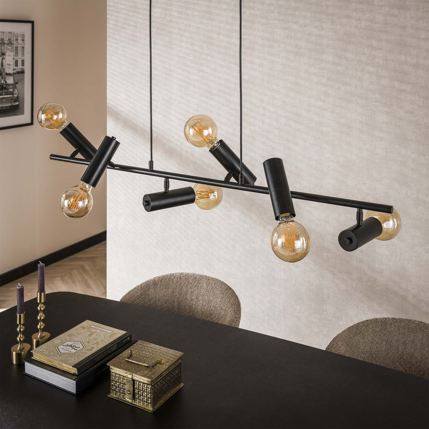 ASTER Suspension 6 lampes pivotantes en métal gris foncé 110x150 cm