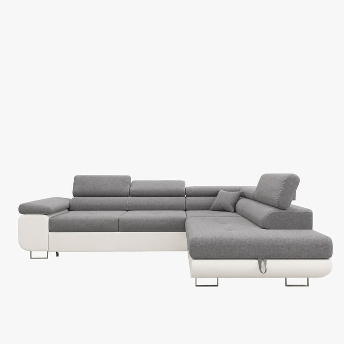 AUBIN Canapé d'angle convertible gris et blanc coffre de rangement - Angle Droit