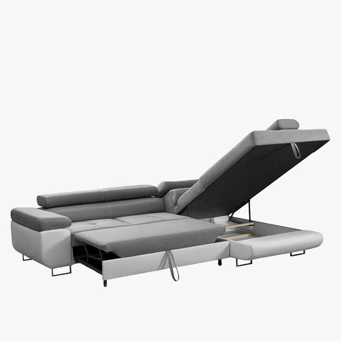 AUBIN Canapé d'angle convertible gris et blanc coffre de rangement - Angle Droit