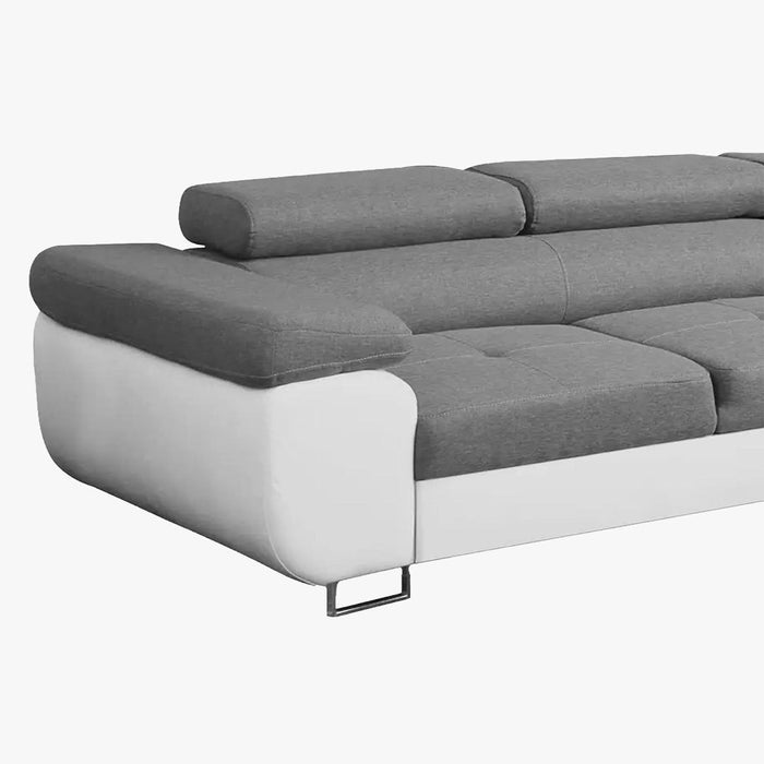 AUBIN Canapé d'angle convertible gris et blanc coffre de rangement - Angle Droit